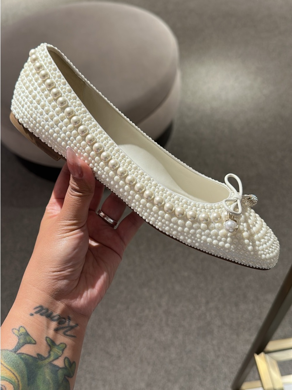 Jimmy Choo Pearl-Embellished Ballet Flat - Ivory White